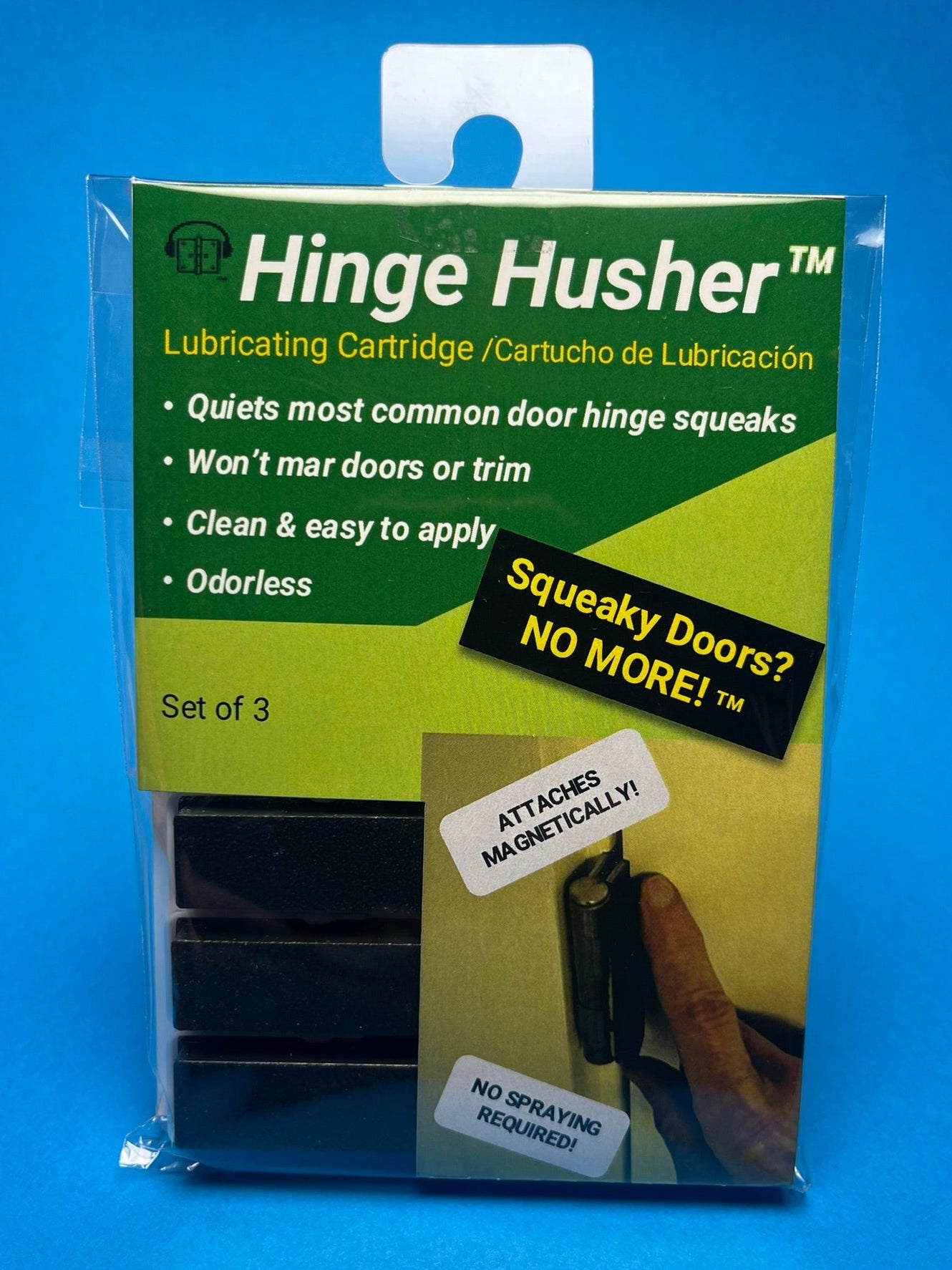 Hinge Husher™ Lubricating Cartridge (3 pack) for squeaky door hinges