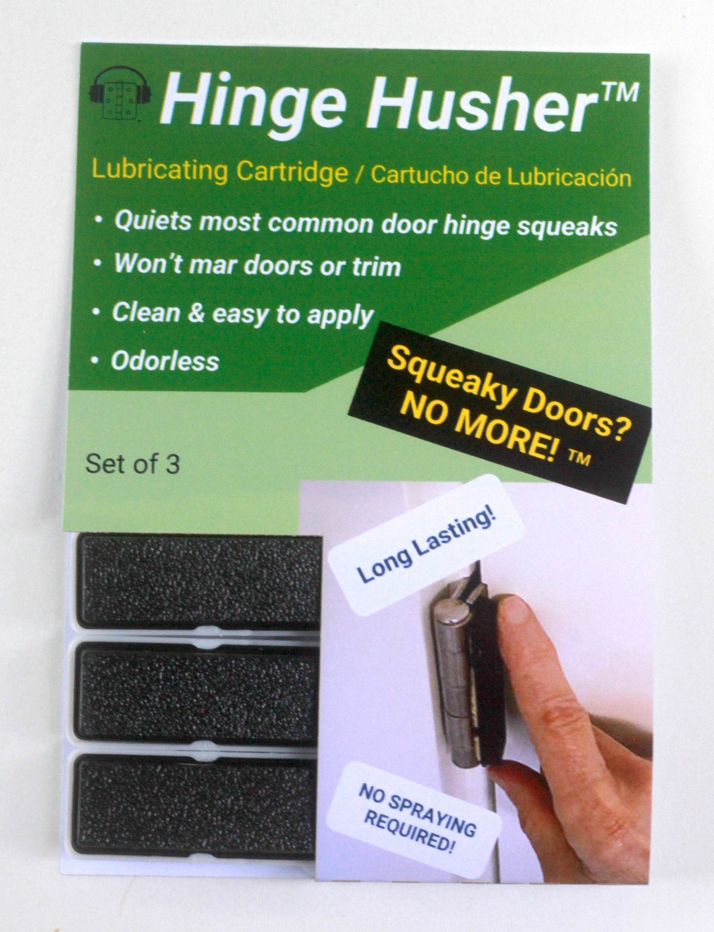 Hinge Husher® Lubricant Cartridge (3-pack) for squeaky door hinges - Hinge Husher