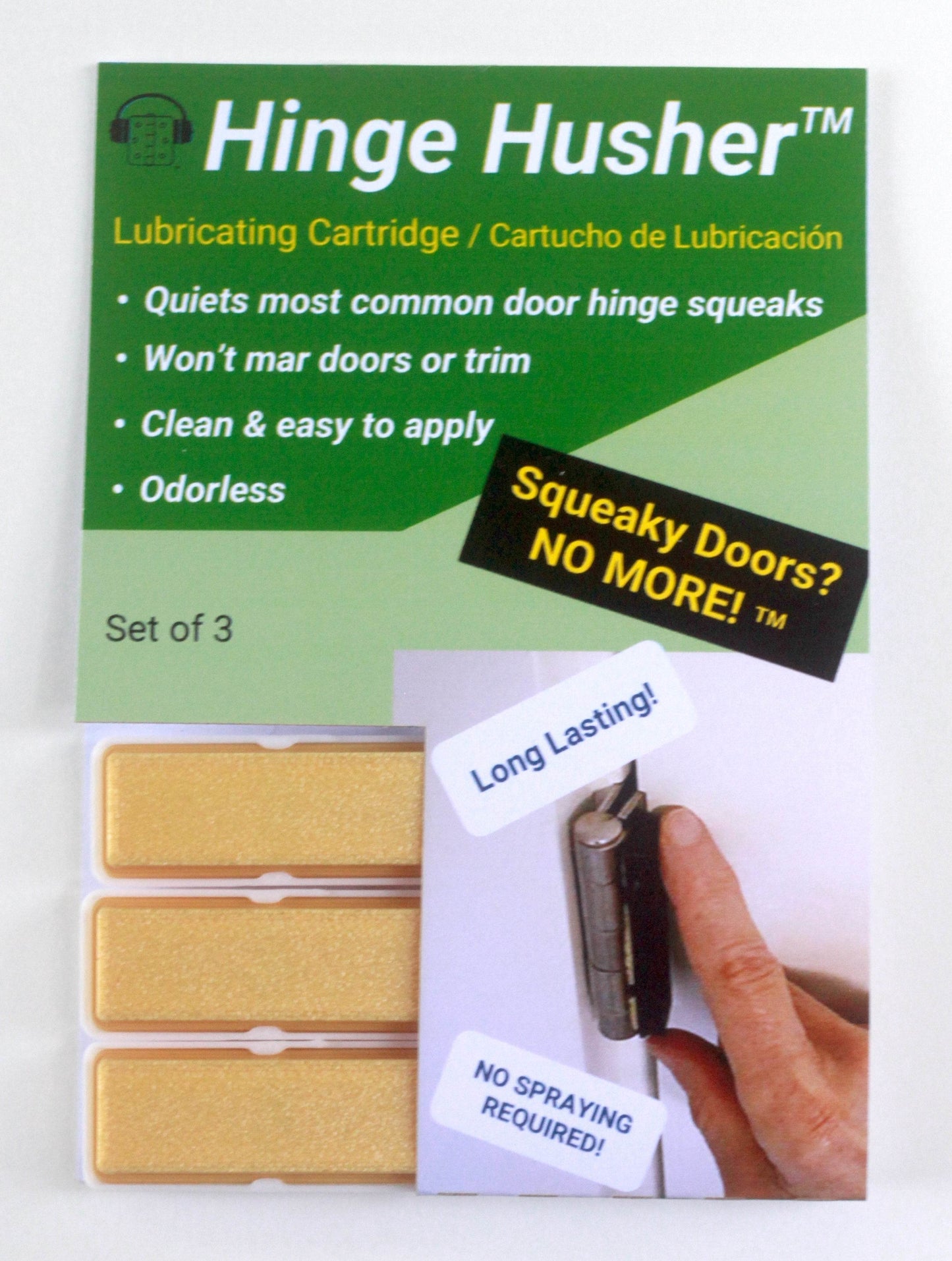 Hinge Husher® Lubricant Cartridge (3-pack) for squeaky door hinges - Hinge Husher